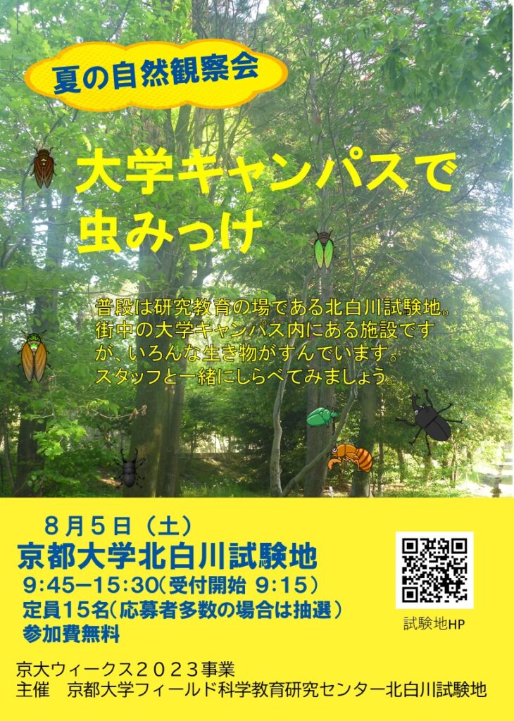 北白川試験地 夏の自然観察会 8月5日開催【京大ウィークス2023】